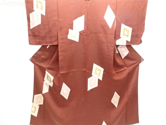 JAPANESE KIMONO / ANTIQUE TAISHO ROMAN RHOMBUS PATTERN WEAVING OMESHI 